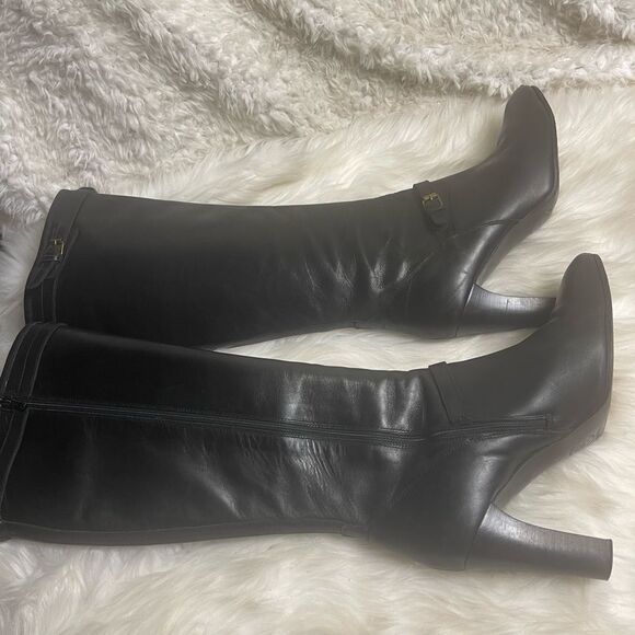J Crew Made in Italy leather black knee high heels boots side zipper SZ 10 - Picture 10 of 16